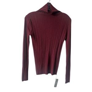 NWT Neiwai Garnet Burgundy Ribbed Wool Mock Neck L/S Sweater Small Reg. $239